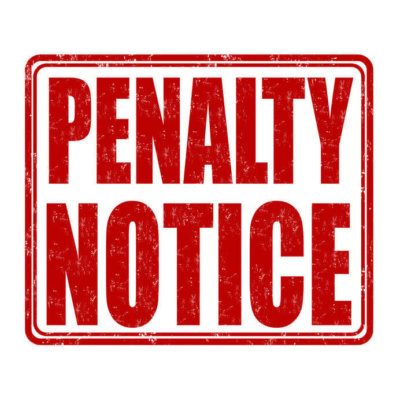 Image of 'Penalty Notice' stamped in red ink on a white background as illustration for Blog Post 'New VAT Penalty Regime delayed'