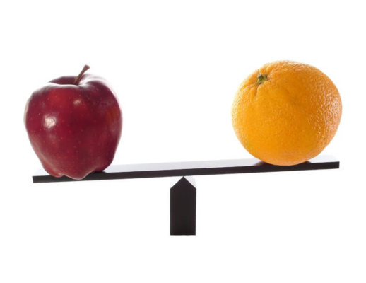 Image of Apple and orange on scales as image fro Blog post 'How does an Outsourced FD different to an Accountant?'
