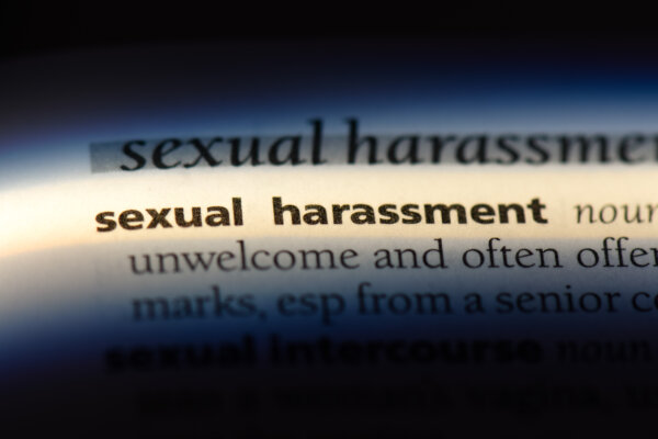 An image of the words 'sexual harassment' as listed in a dictionary as illustration for post 'Sexual harassment in the workplace.'