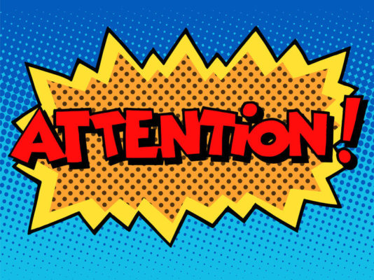 Comic book style 'Attention' as illustration for blog post 'COVID-19 Funding - Please read!'