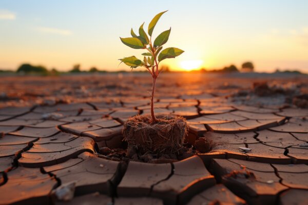 Image of a seedling in a drought environment as illustration for post 'SME Climate Hub'.